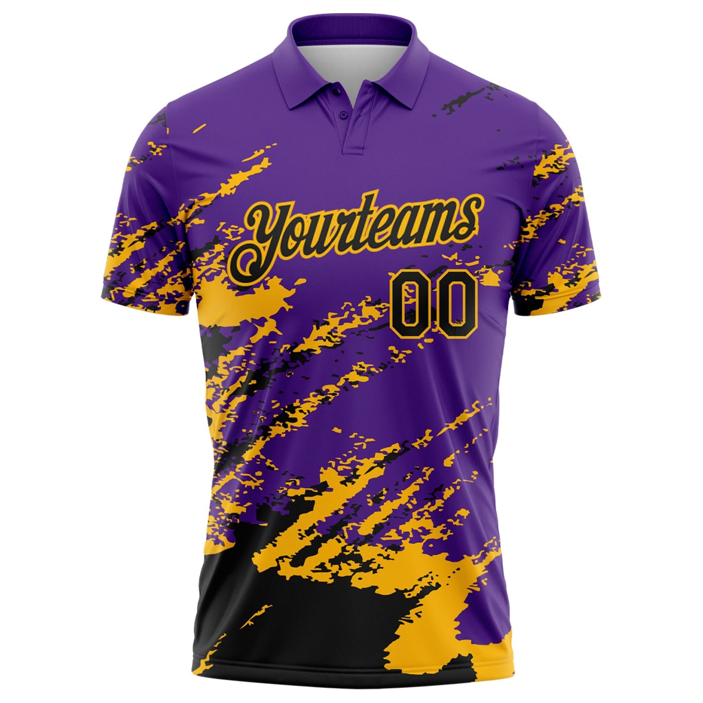 Custom Purple Black-Gold Brush Stroke Shatter Splatter Performance Polo Shirt view 2