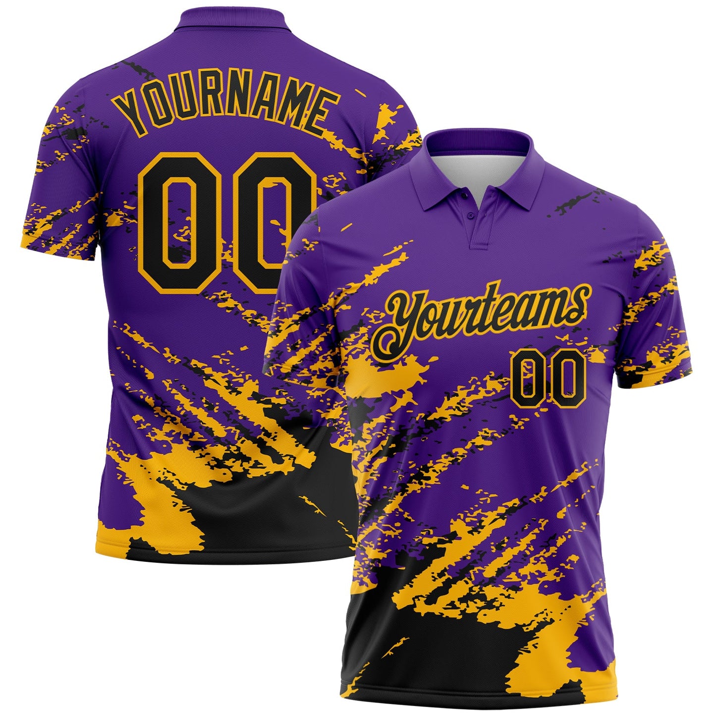 Custom Purple Black-Gold Brush Stroke Shatter Splatter Performance Polo Shirt - Main View