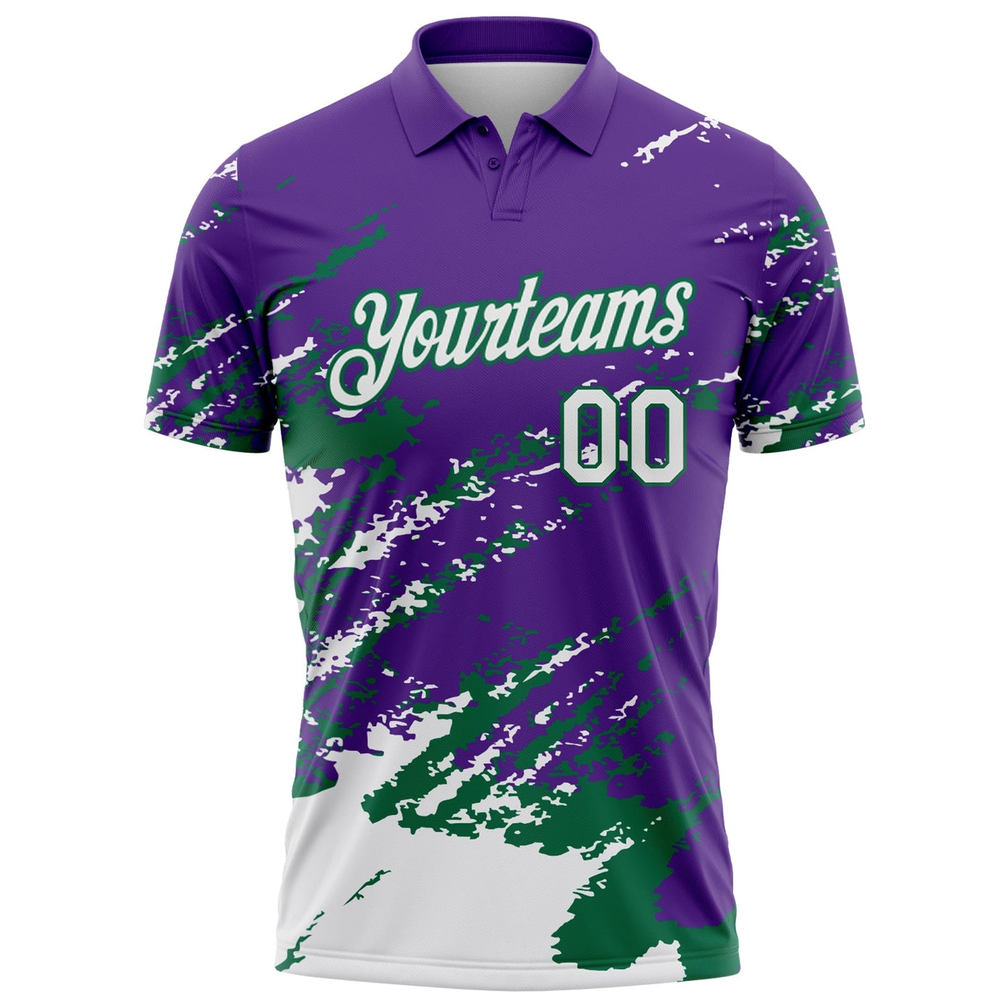 Custom Purple White-Kelly Green Brush Stroke Shatter Splatter Performance Polo Shirt view 2