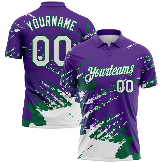 Custom Purple White-Kelly Green Brush Stroke Shatter Splatter Performance Polo Shirt - Main View