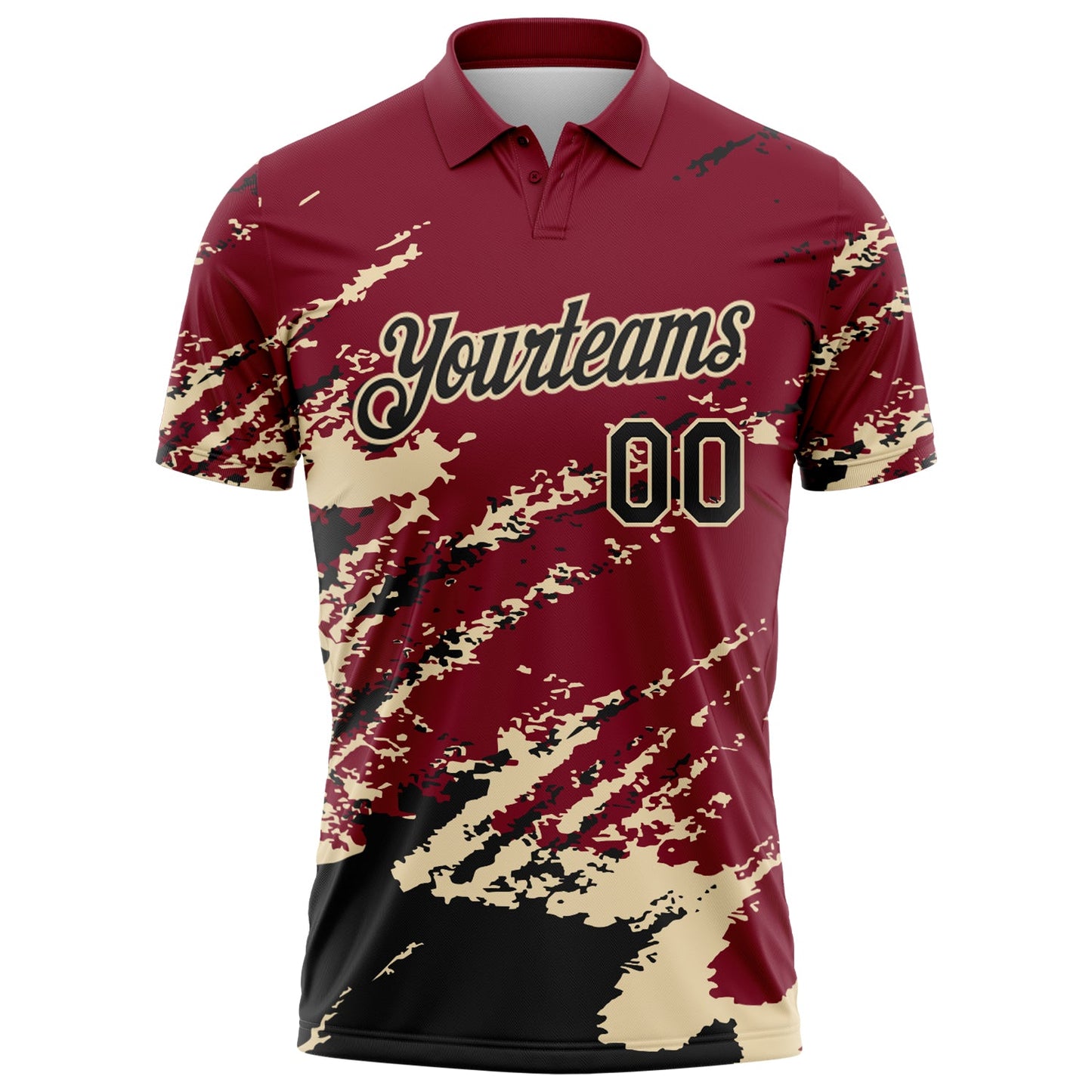 Custom Crimson Black-Cream Brush Stroke Shatter Splatter Performance Polo Shirt view 2