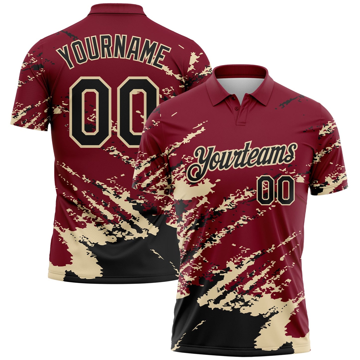 Custom Crimson Black-Cream Brush Stroke Shatter Splatter Performance Polo Shirt - Main View