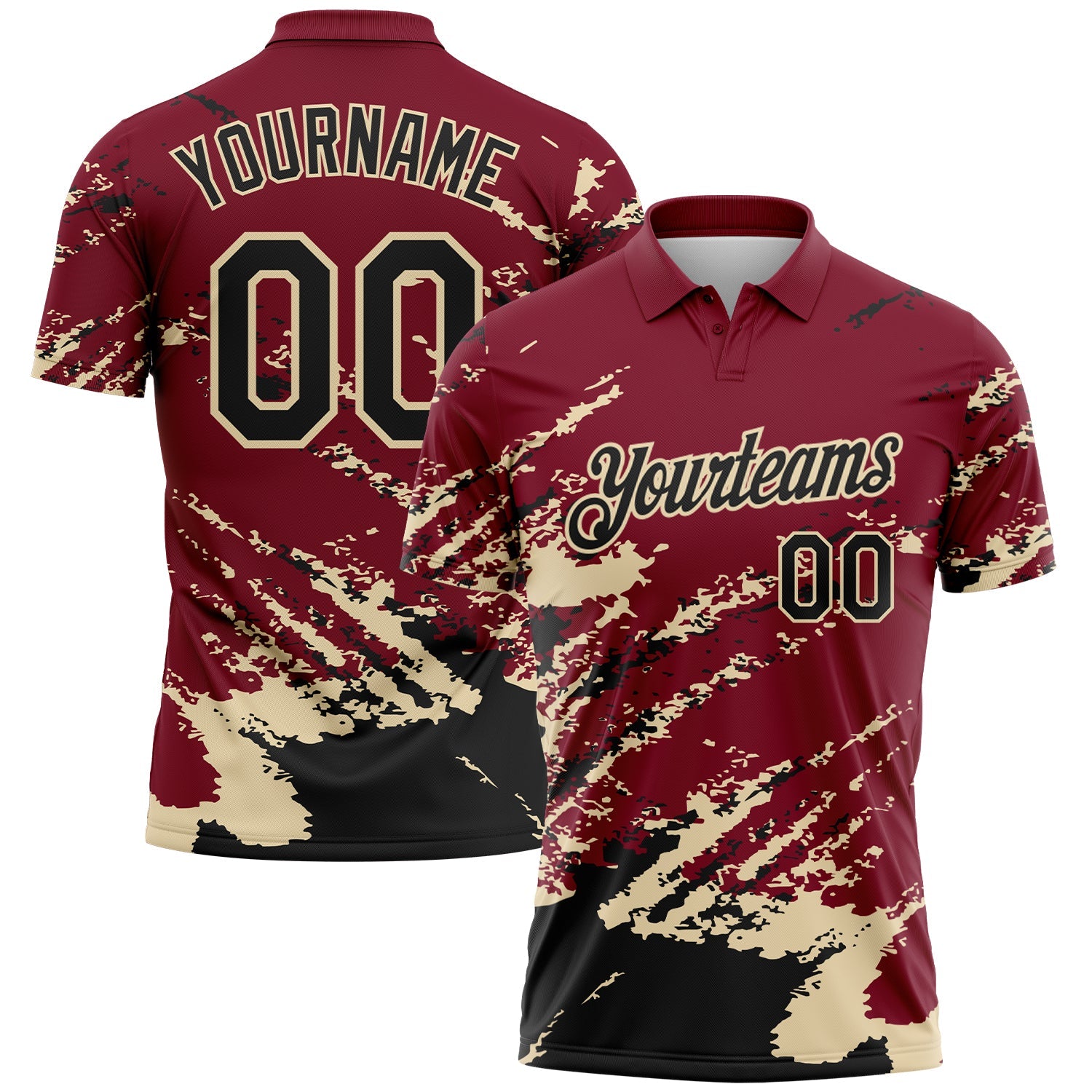 Custom Crimson Black-Cream Brush Stroke Shatter Splatter Performance Polo Shirt - Main View