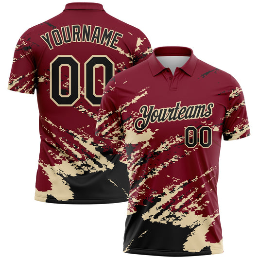 Custom Crimson Black-Cream Brush Stroke Shatter Splatter Performance Polo Shirt - Main View