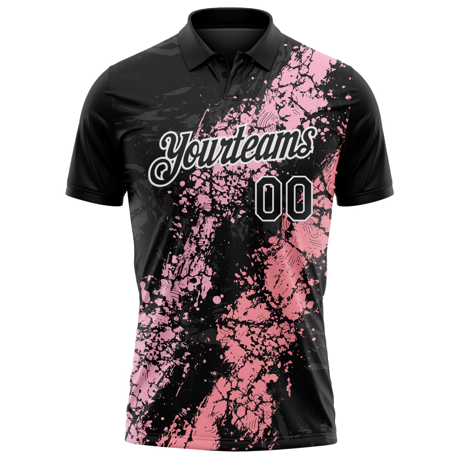 Custom Black Light Pink Medium Pink-White Dripping Splatter Cracked Texture Performance Polo Shirt view 2