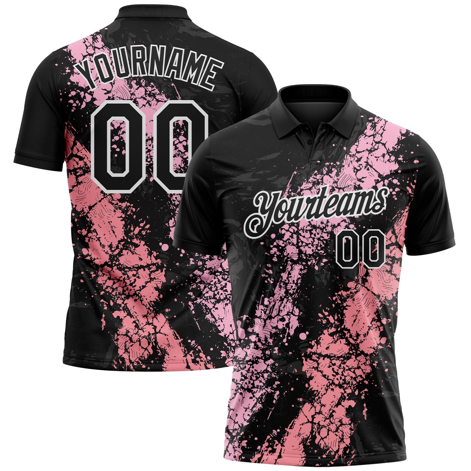 Custom Black Light Pink Medium Pink-White Dripping Splatter Cracked Texture Performance Polo Shirt - Main View