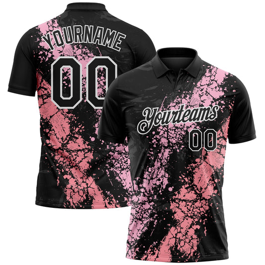 Custom Black Light Pink Medium Pink-White Dripping Splatter Cracked Texture Performance Polo Shirt - Main View