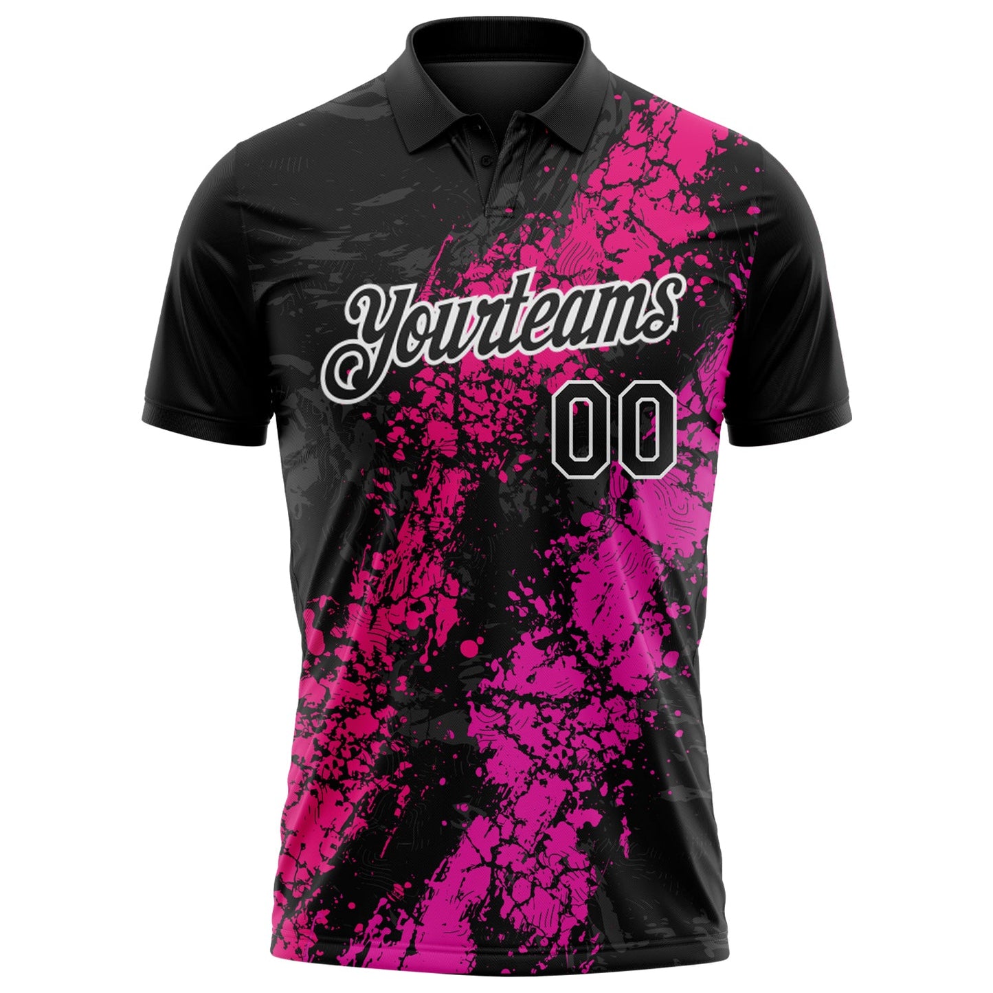 Custom Black Hot Pink Deep Pink-White Dripping Splatter Cracked Texture Performance Polo Shirt view 2