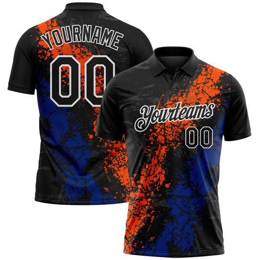 Custom Black Orange Royal-White Dripping Splatter Cracked Texture Performance Polo Shirt - Main View