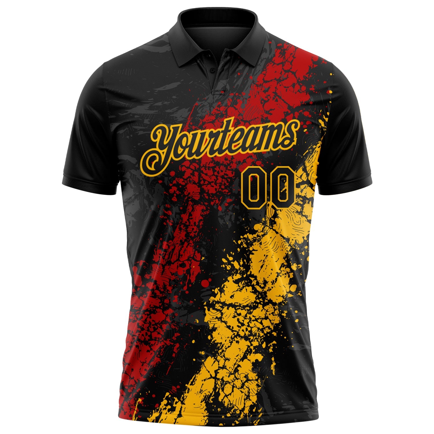 Custom Black Red-Gold Dripping Splatter Cracked Texture Performance Polo Shirt view 2