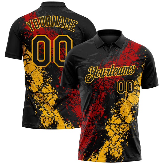 Custom Black Red-Gold Dripping Splatter Cracked Texture Performance Polo Shirt - Main View