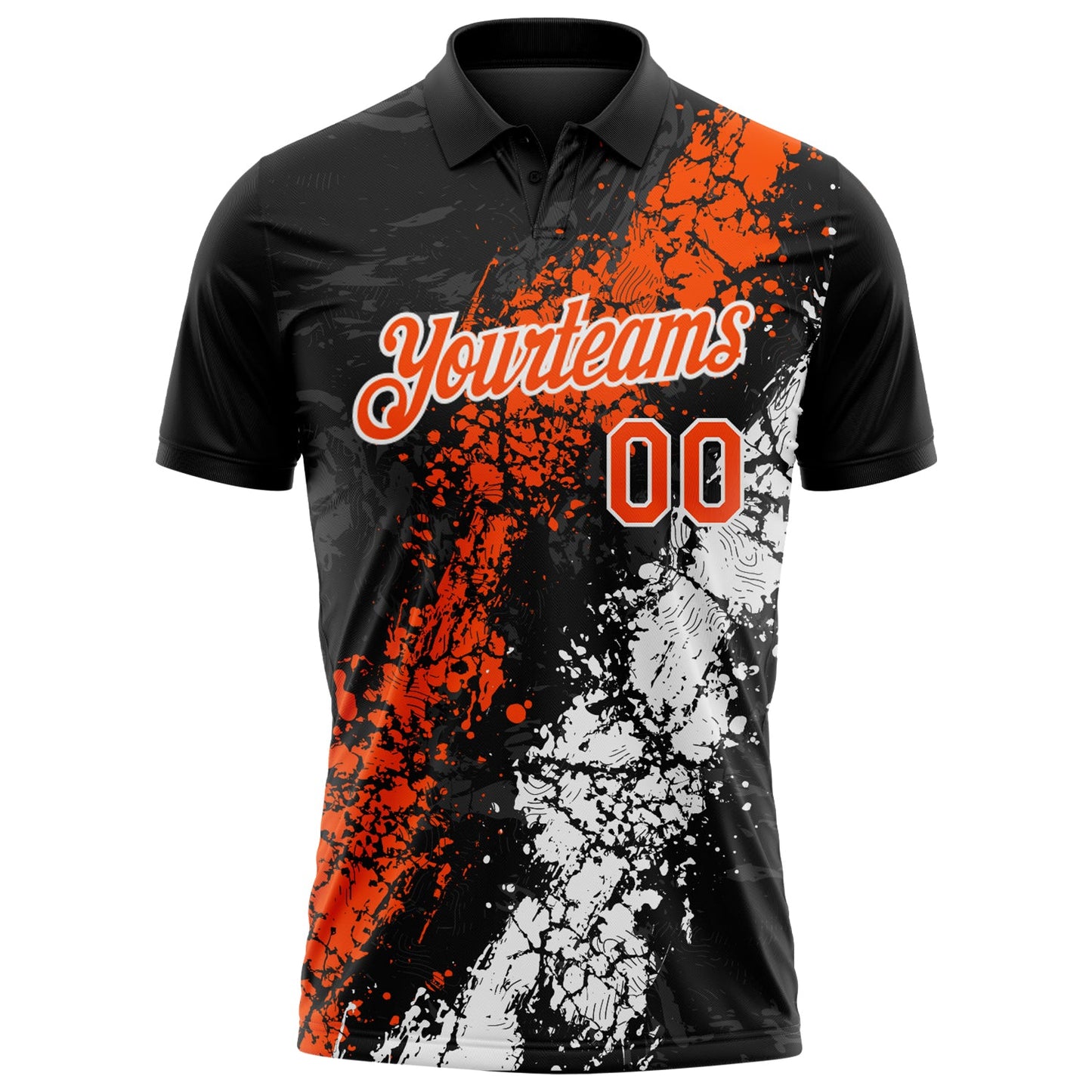 Custom Black Orange-White Dripping Splatter Cracked Texture Performance Polo Shirt view 2