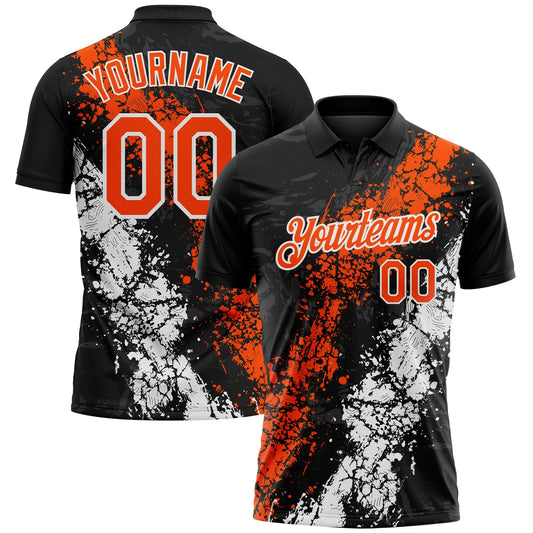 Custom Black Orange-White Dripping Splatter Cracked Texture Performance Polo Shirt - Main View
