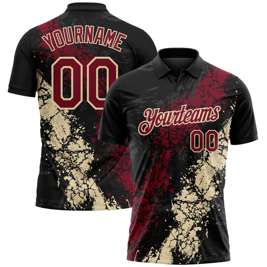Custom Black Crimson-Cream Dripping Splatter Cracked Texture Performance Polo Shirt - Main View