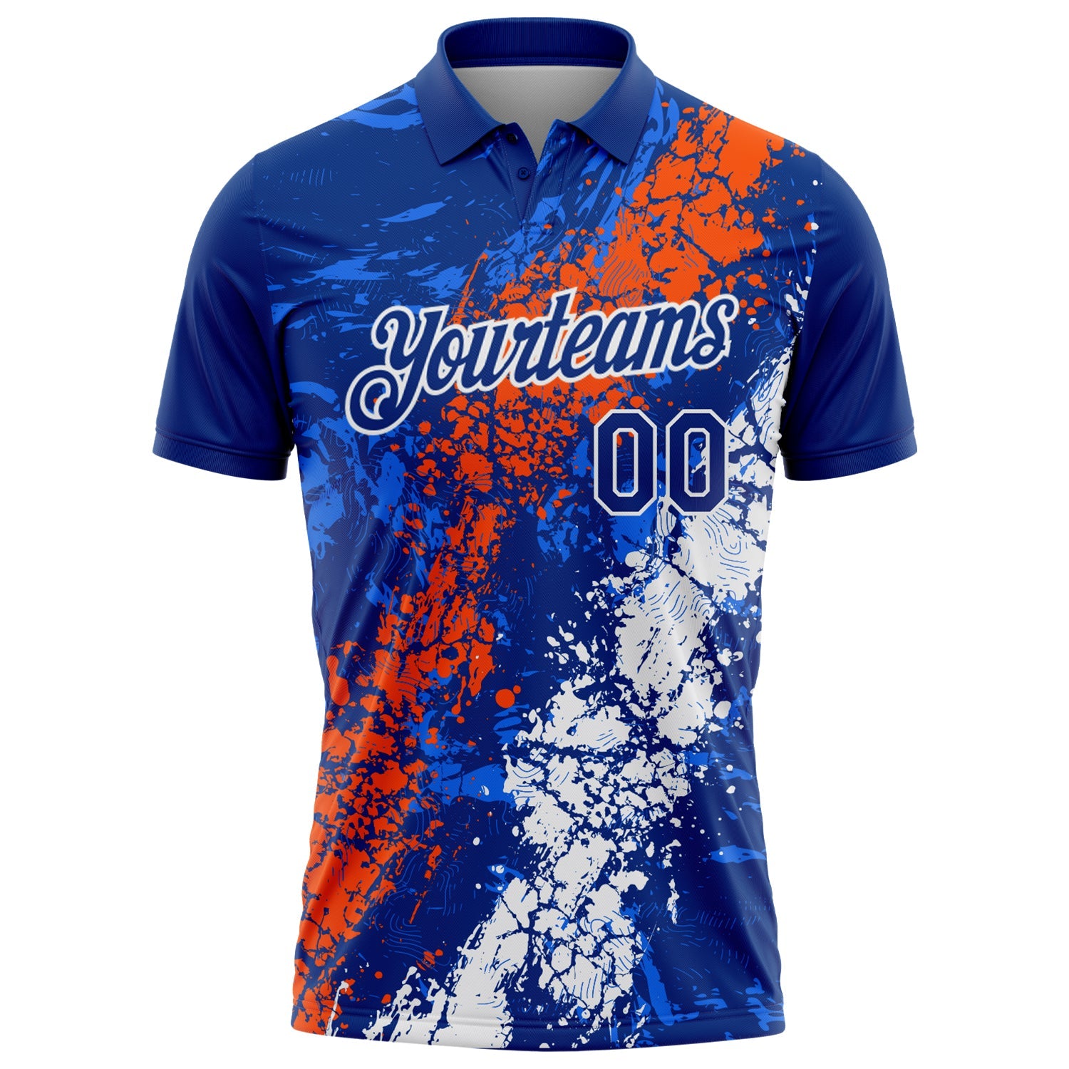 Custom Royal Orange-White Dripping Splatter Cracked Texture Performance Polo Shirt view 2