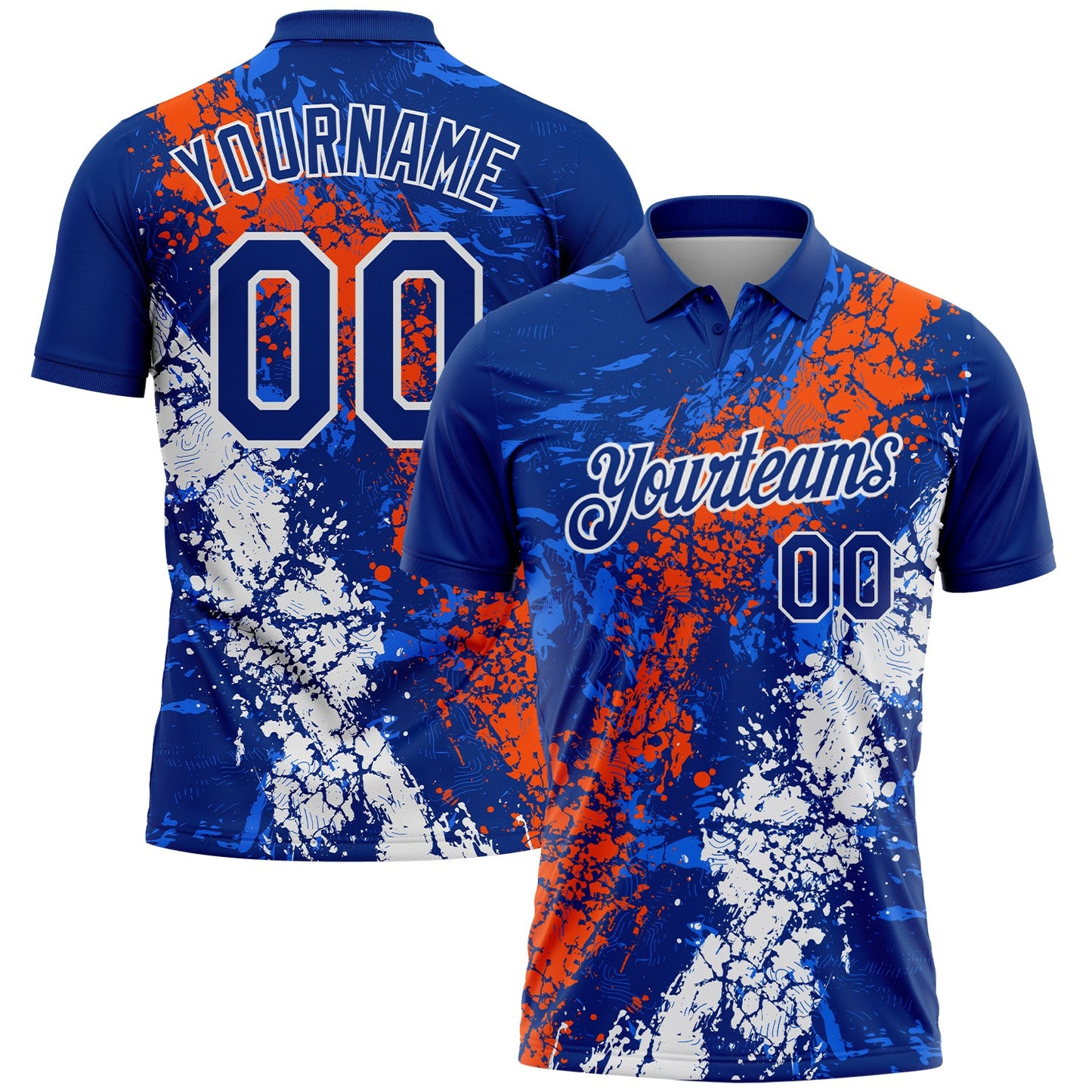 Custom Royal Orange-White Dripping Splatter Cracked Texture Performance Polo Shirt - Main View