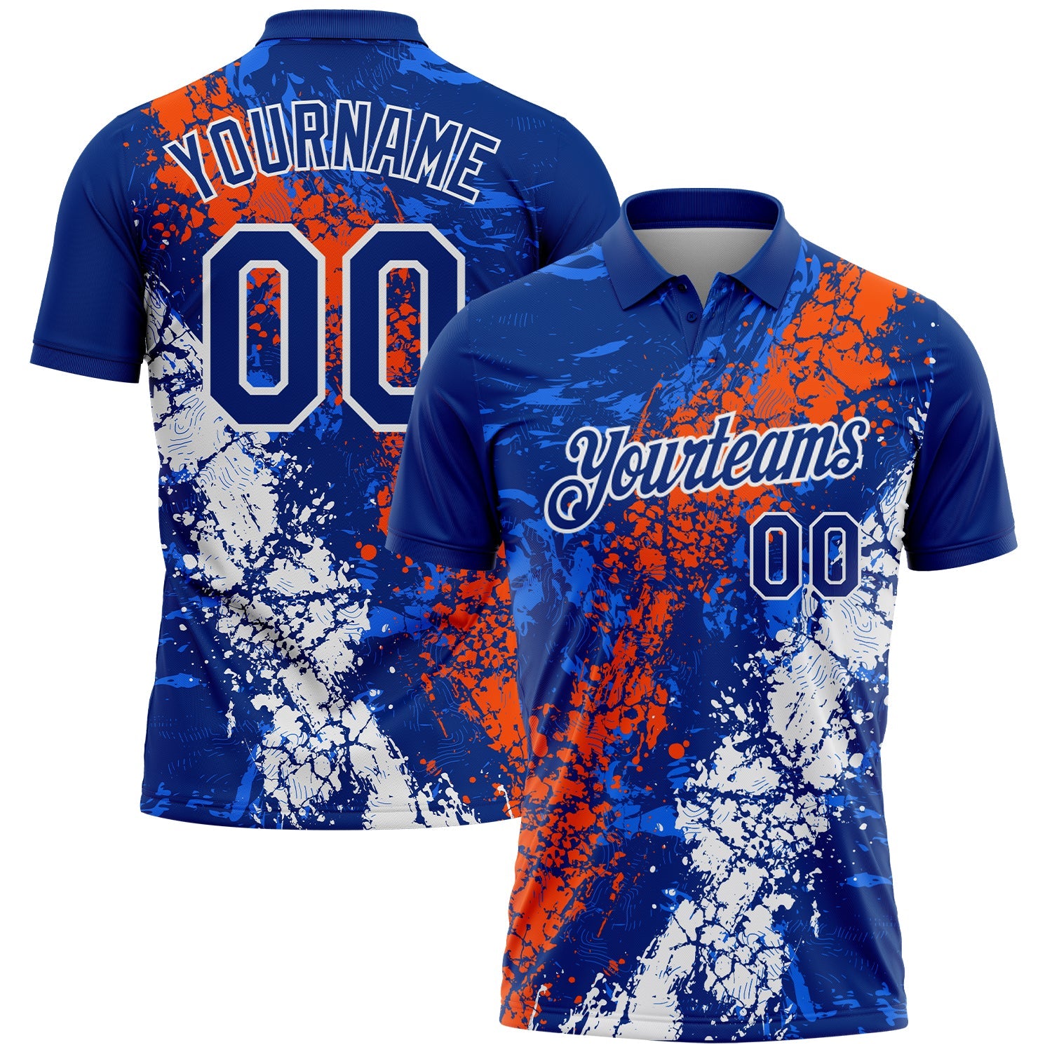Custom Royal Orange-White Dripping Splatter Cracked Texture Performance Polo Shirt - Main View