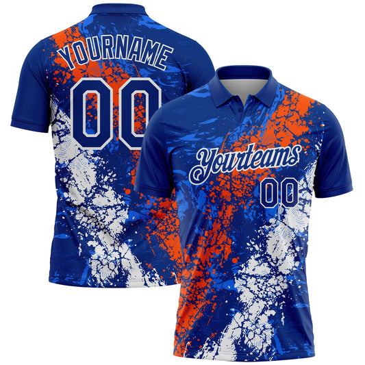 Custom Royal Orange-White Dripping Splatter Cracked Texture Performance Polo Shirt - Main View