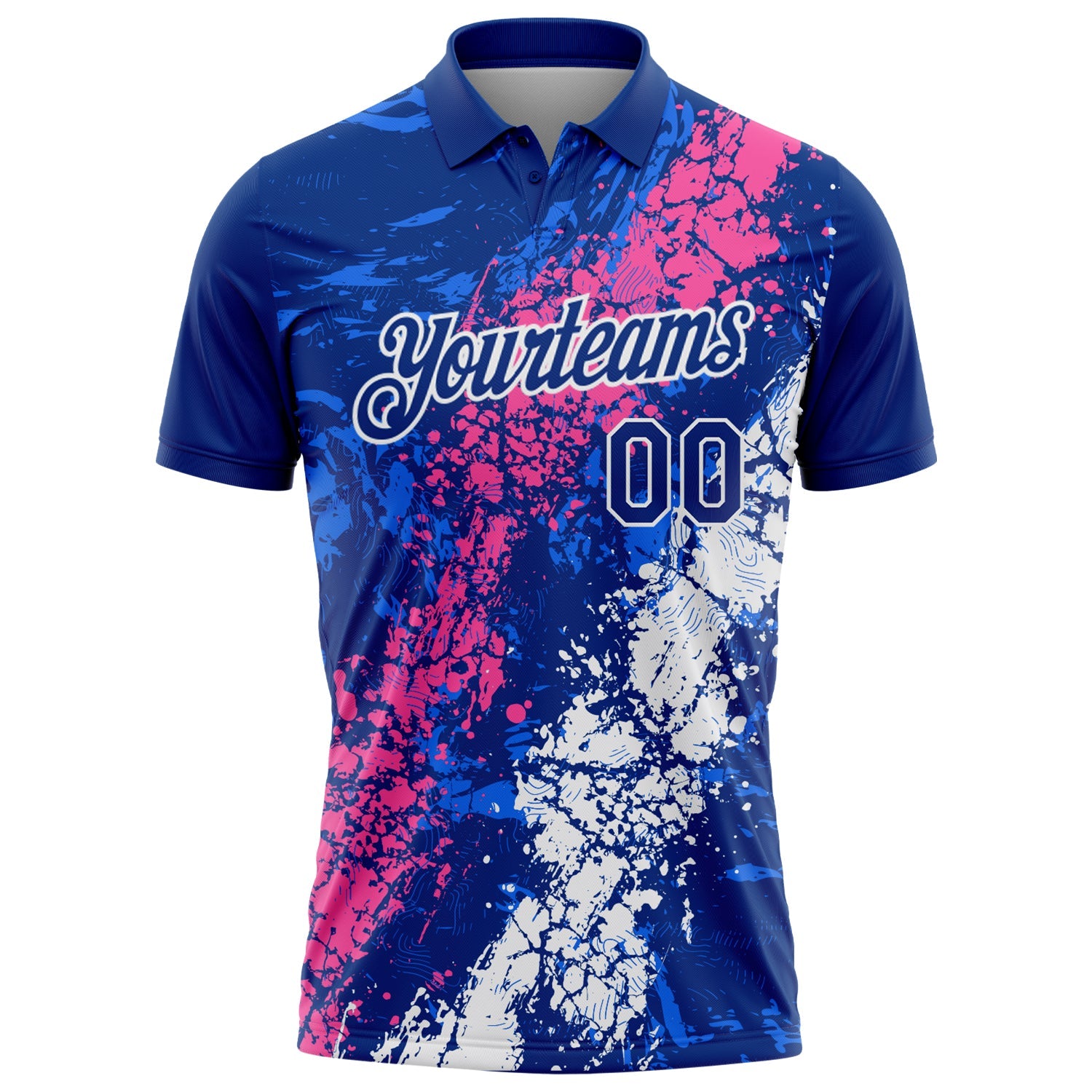 Custom Royal Pink-White Dripping Splatter Cracked Texture Performance Polo Shirt view 2