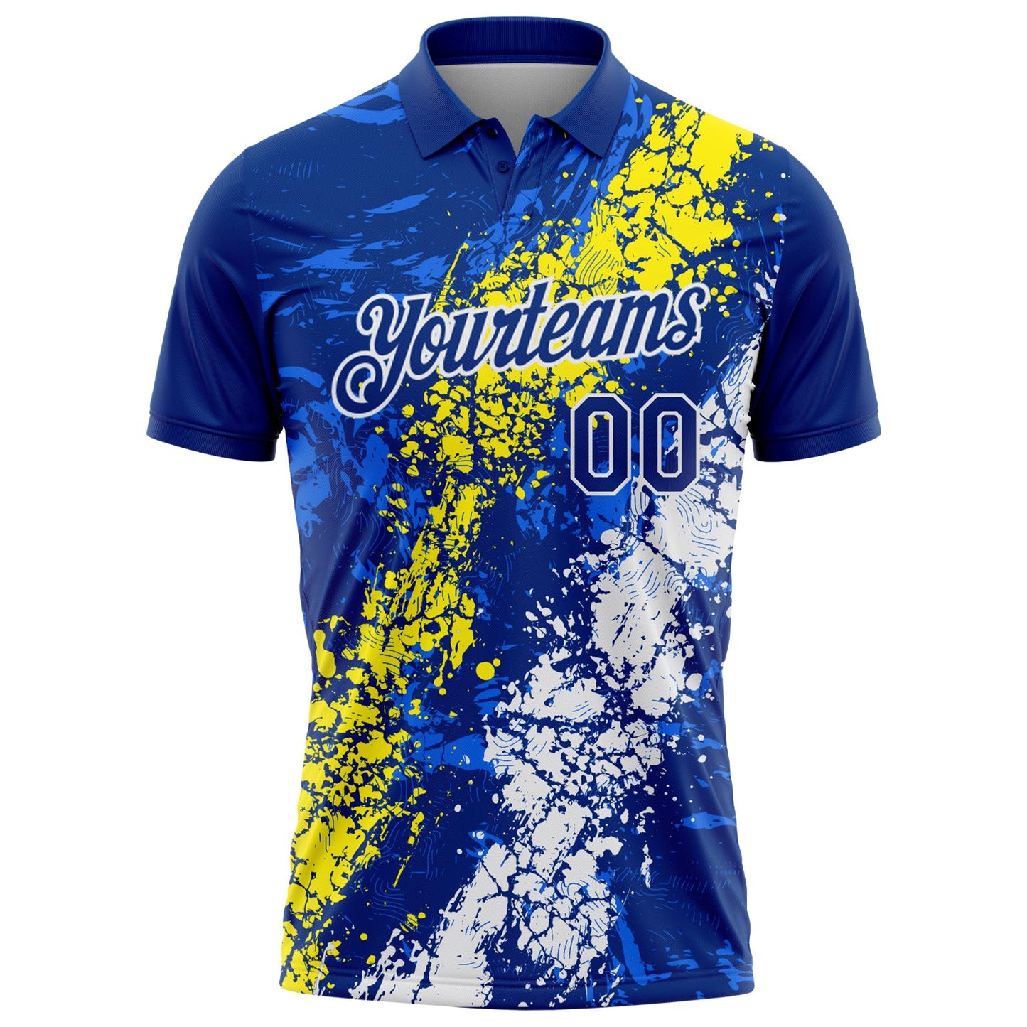 Custom Royal Light Yellow-White Dripping Splatter Cracked Texture Performance Polo Shirt view 2