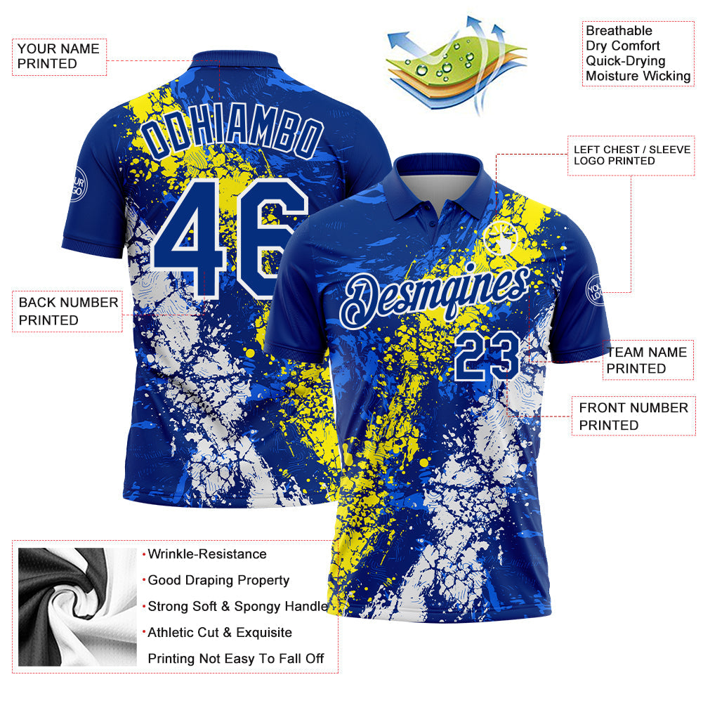 Custom Royal Light Yellow-White Dripping Splatter Cracked Texture Performance Polo Shirt view 3