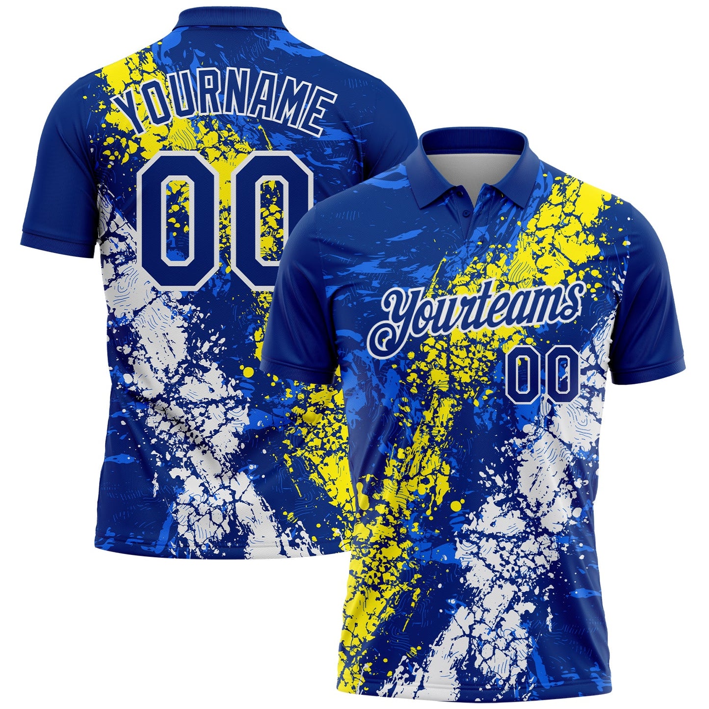 Custom Royal Light Yellow-White Dripping Splatter Cracked Texture Performance Polo Shirt - Main View