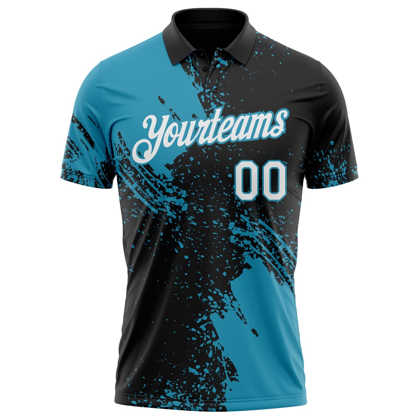 Custom Black White-Panther Blue Distressed Scratch Brush Stroke Performance Polo Shirt view 2
