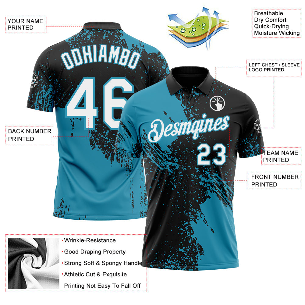 Custom Black White-Panther Blue Distressed Scratch Brush Stroke Performance Polo Shirt view 3