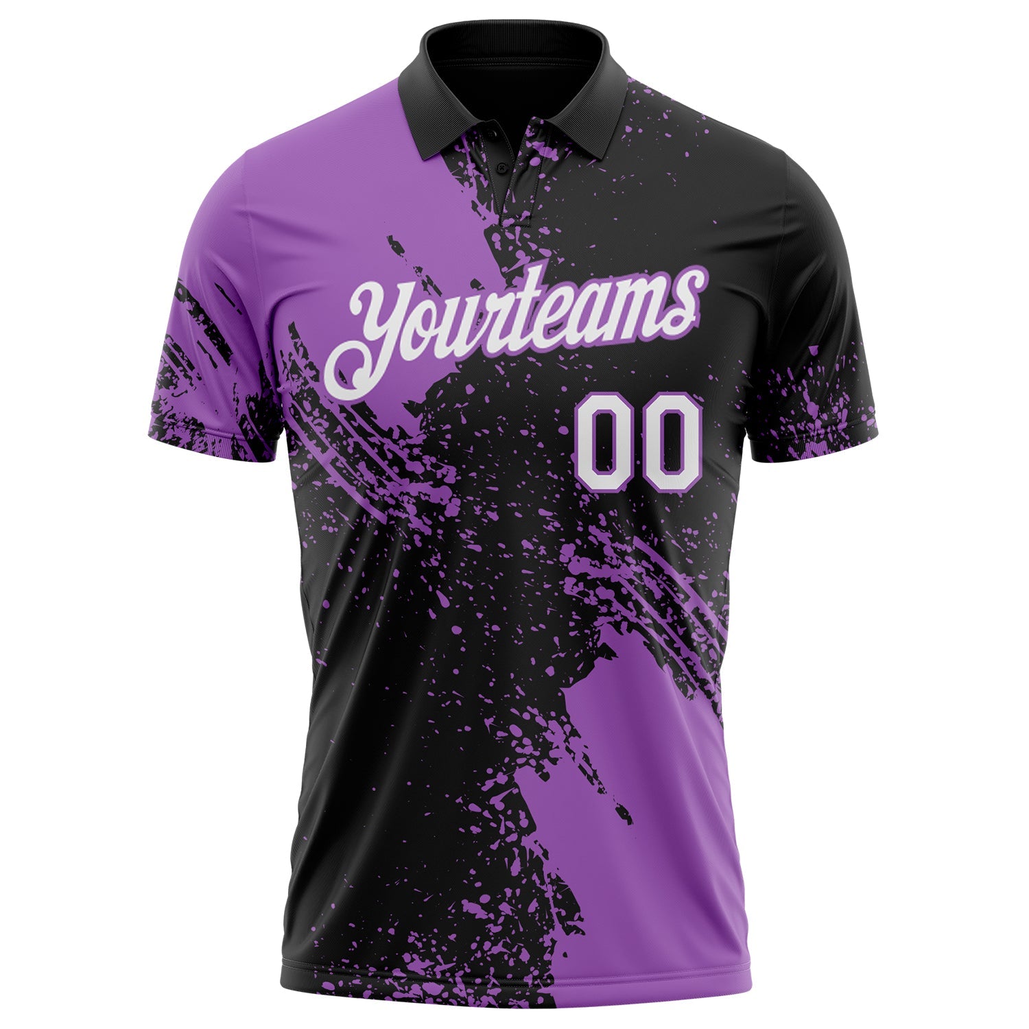 Custom Black White-Medium Purple Distressed Scratch Brush Stroke Performance Polo Shirt view 2