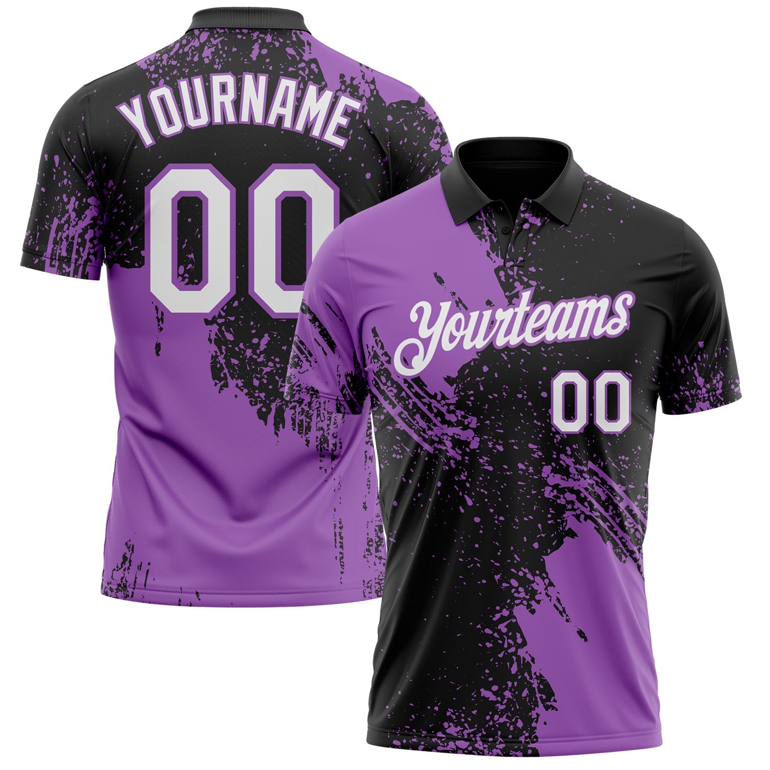 Custom Black White-Medium Purple Distressed Scratch Brush Stroke Performance Polo Shirt - Main View