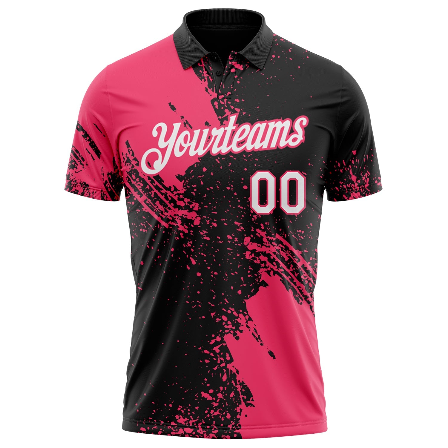 Custom Black White-Neon Pink Distressed Scratch Brush Stroke Performance Polo Shirt view 2