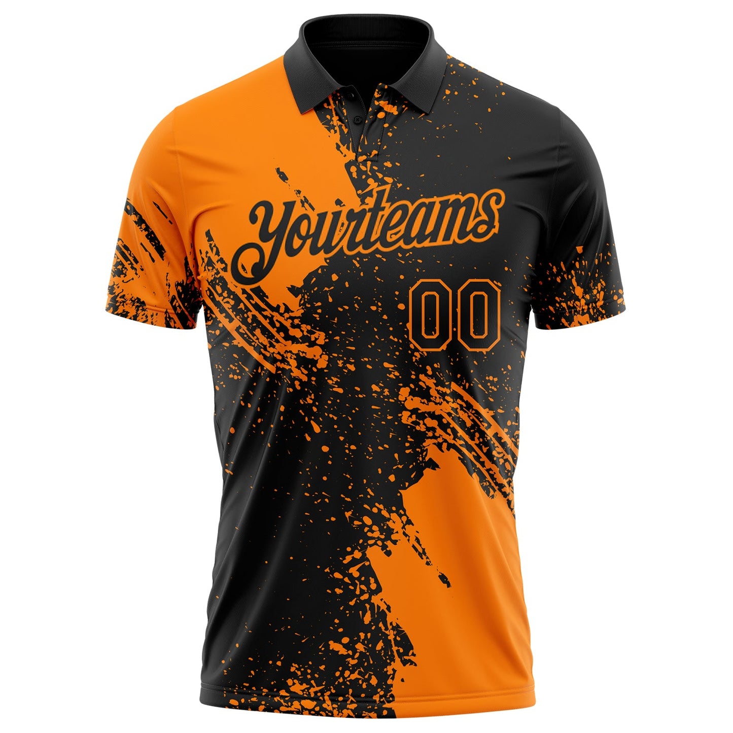 Custom Black-Bay Orange Distressed Scratch Brush Stroke Performance Polo Shirt view 2