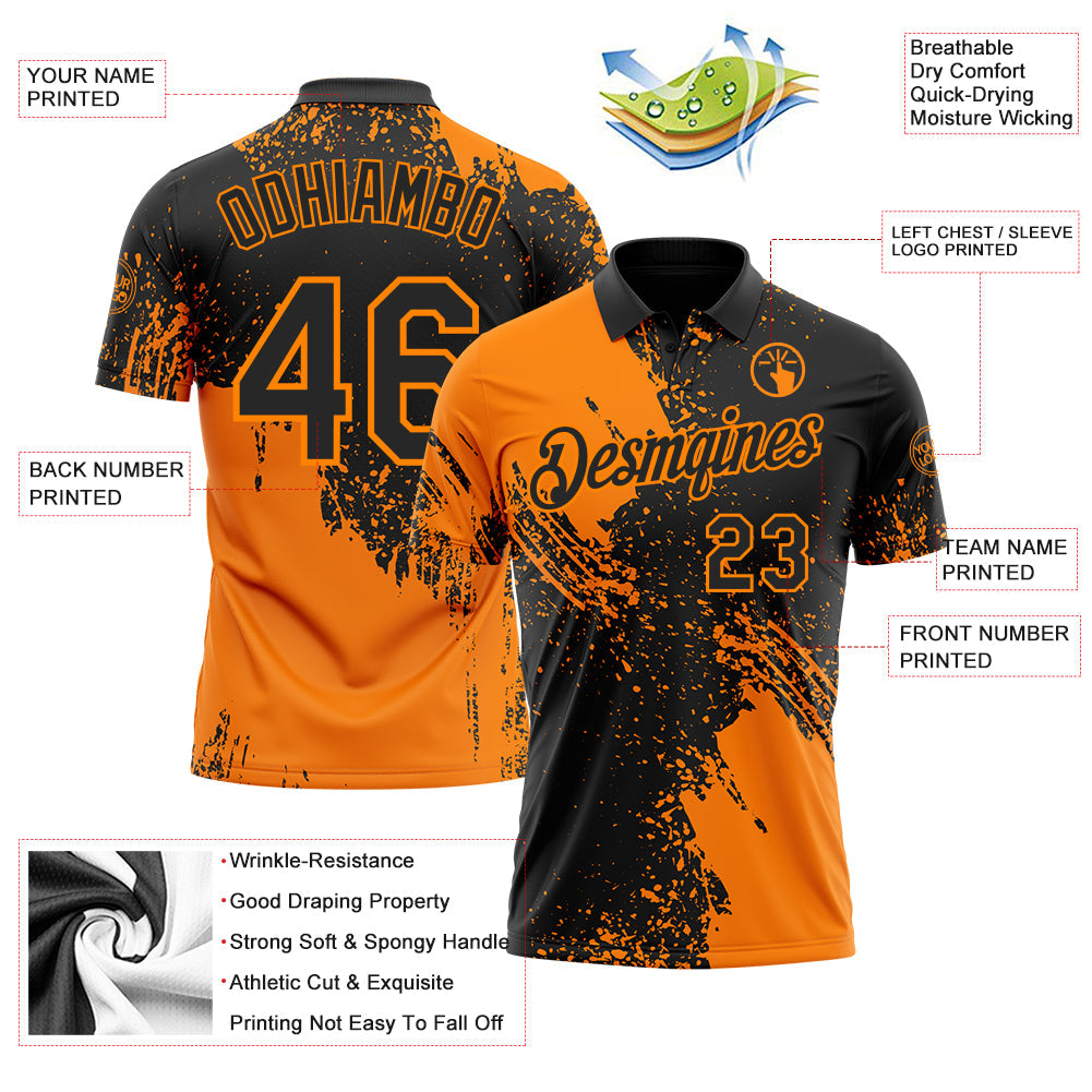 Custom Black-Bay Orange Distressed Scratch Brush Stroke Performance Polo Shirt view 3
