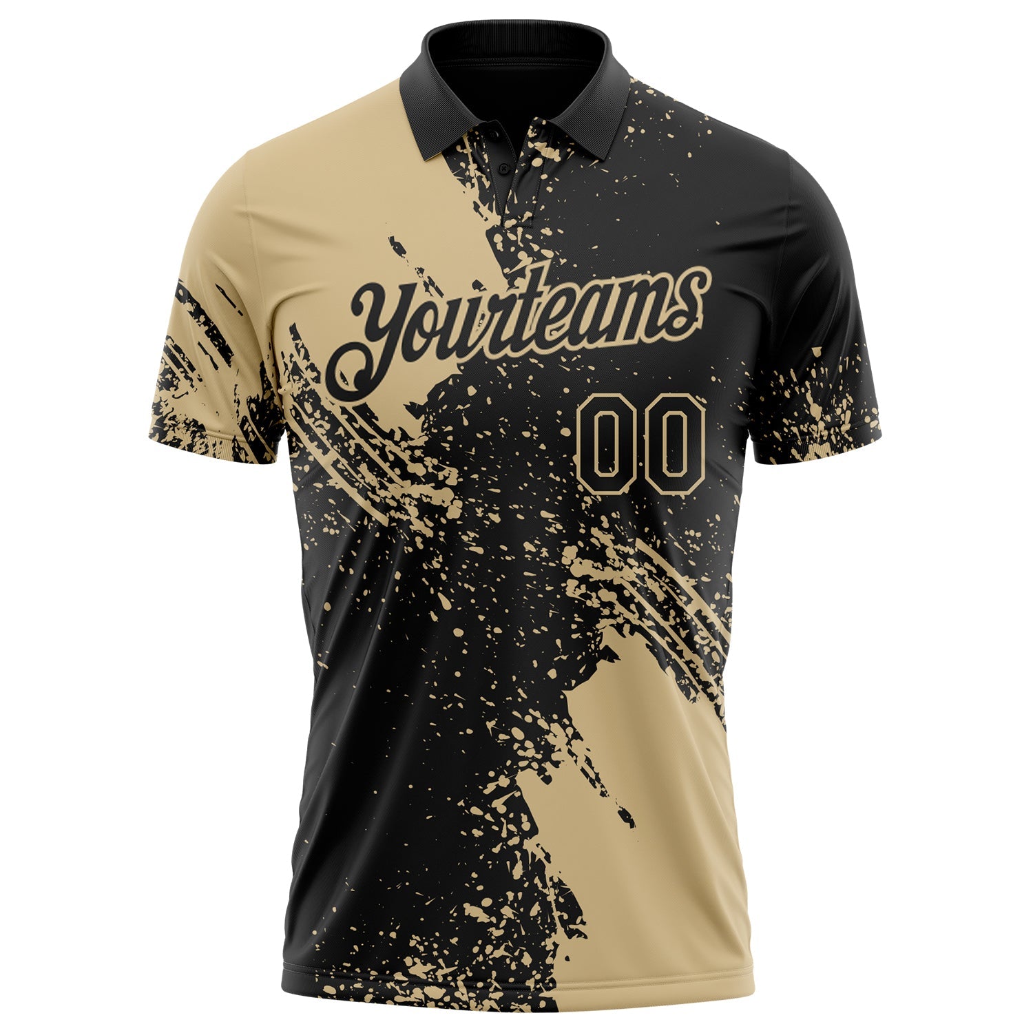 Custom Black-Vegas Gold Distressed Scratch Brush Stroke Performance Polo Shirt view 2