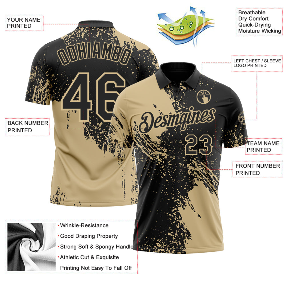 Custom Black-Vegas Gold Distressed Scratch Brush Stroke Performance Polo Shirt view 3
