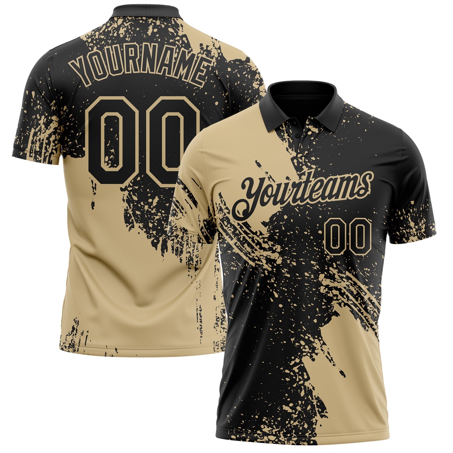 Custom Black-Vegas Gold Distressed Scratch Brush Stroke Performance Polo Shirt - Main View