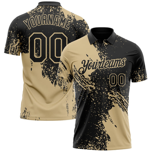 Custom Black-Vegas Gold Distressed Scratch Brush Stroke Performance Polo Shirt - Main View