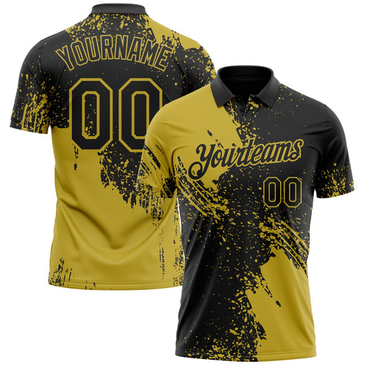 Custom Black-Old Gold Distressed Scratch Brush Stroke Performance Polo Shirt - Main View
