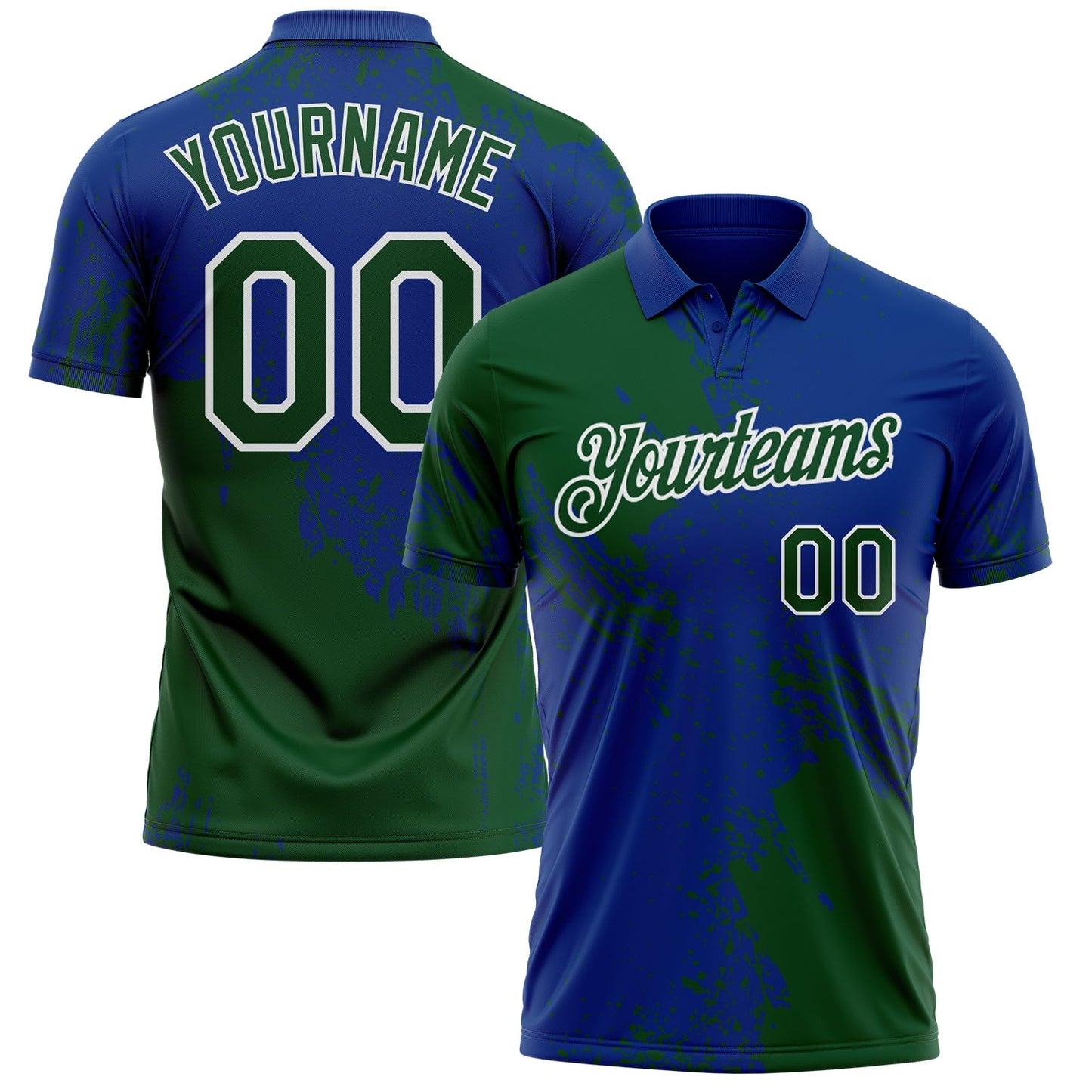 Custom Royal Green-White Distressed Scratch Brush Stroke Performance Polo Shirt - Main View