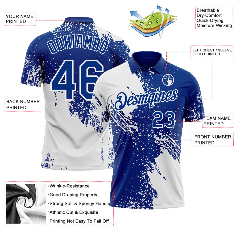 Custom Royal-White Distressed Scratch Brush Stroke Performance Polo Shirt view 3