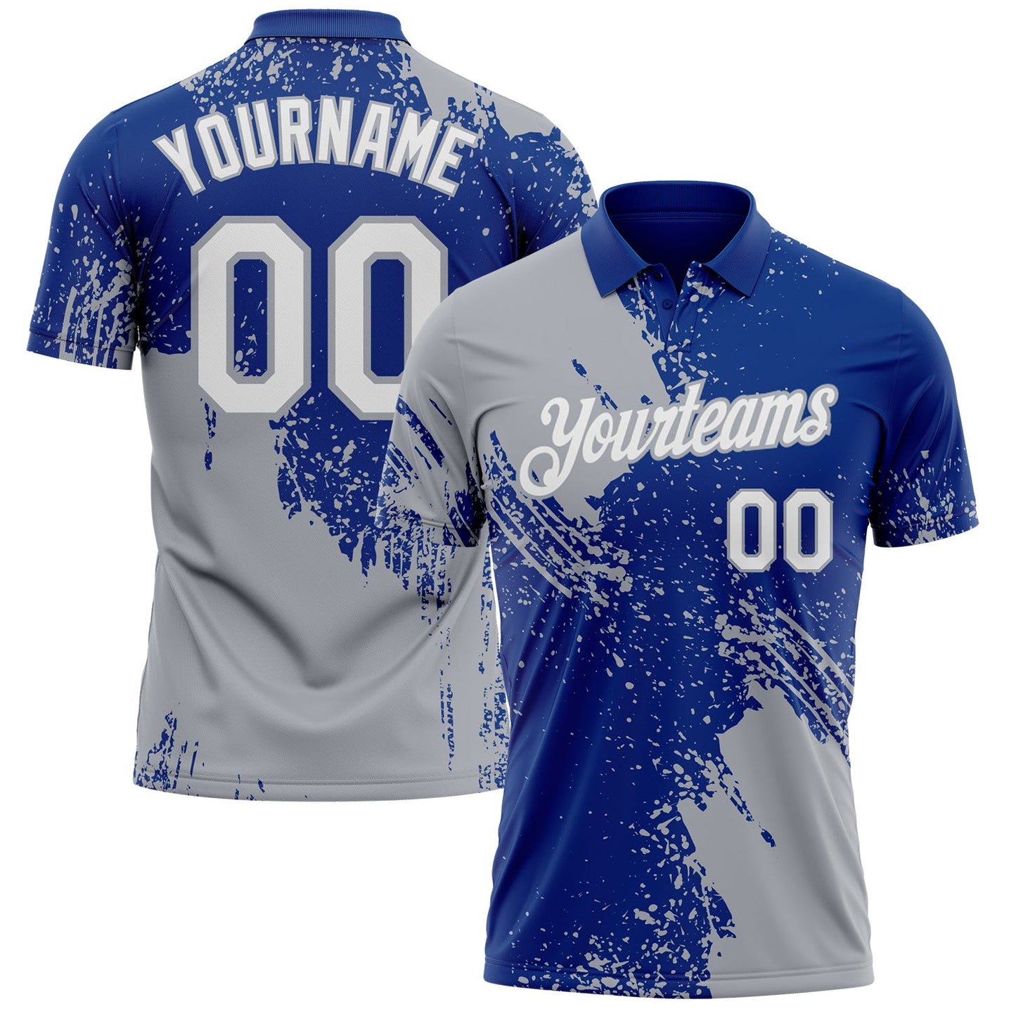 Custom Royal White-Gray Distressed Scratch Brush Stroke Performance Polo Shirt - Main View