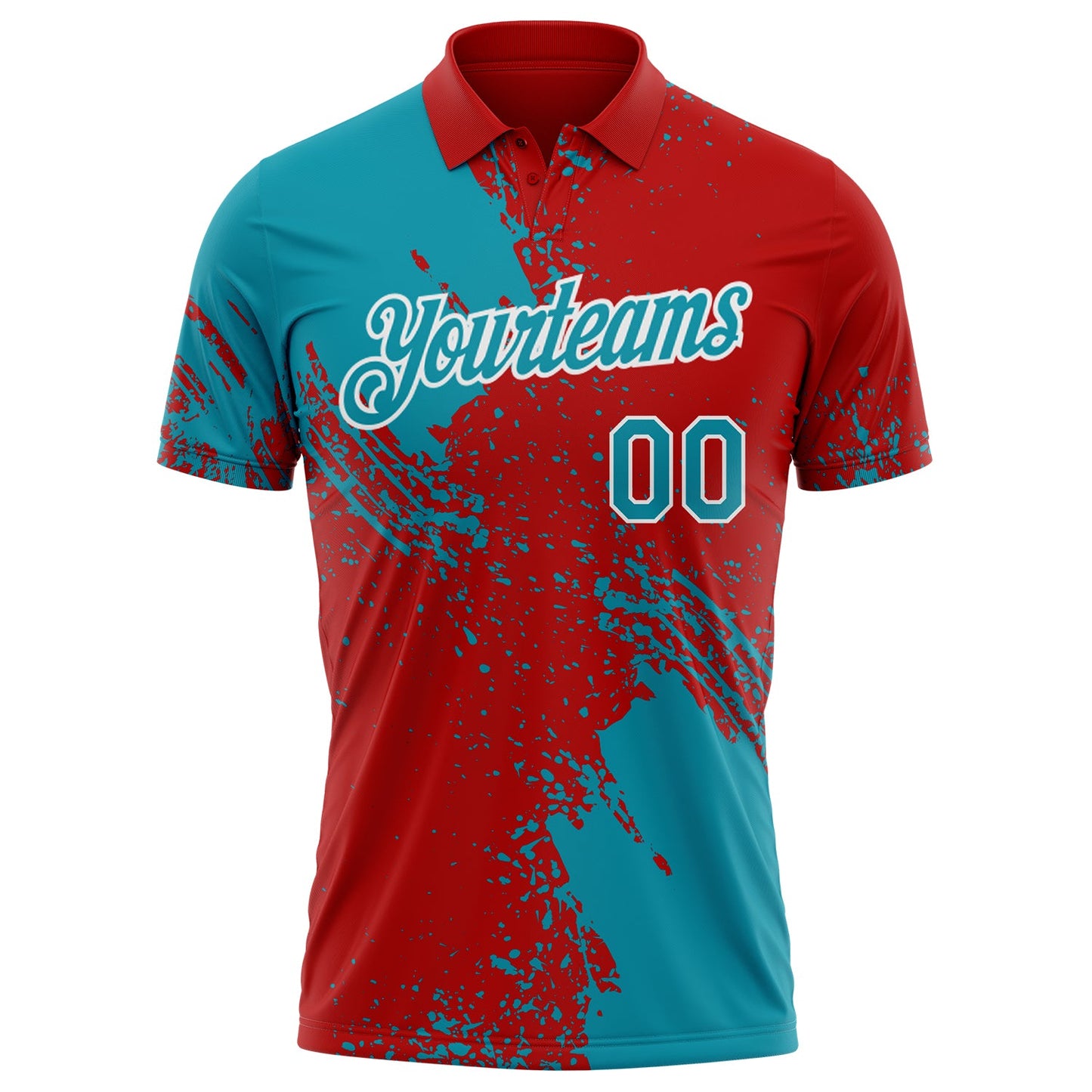 Custom Red Teal-White Distressed Scratch Brush Stroke Performance Polo Shirt view 2