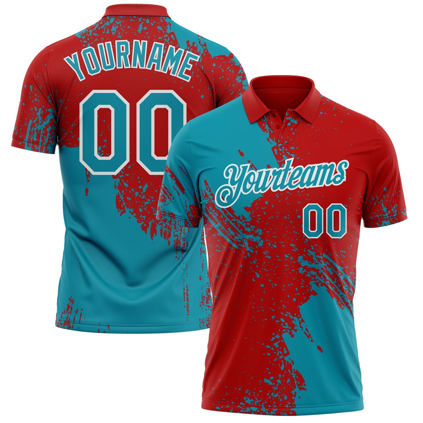 Custom Red Teal-White Distressed Scratch Brush Stroke Performance Polo Shirt - Main View