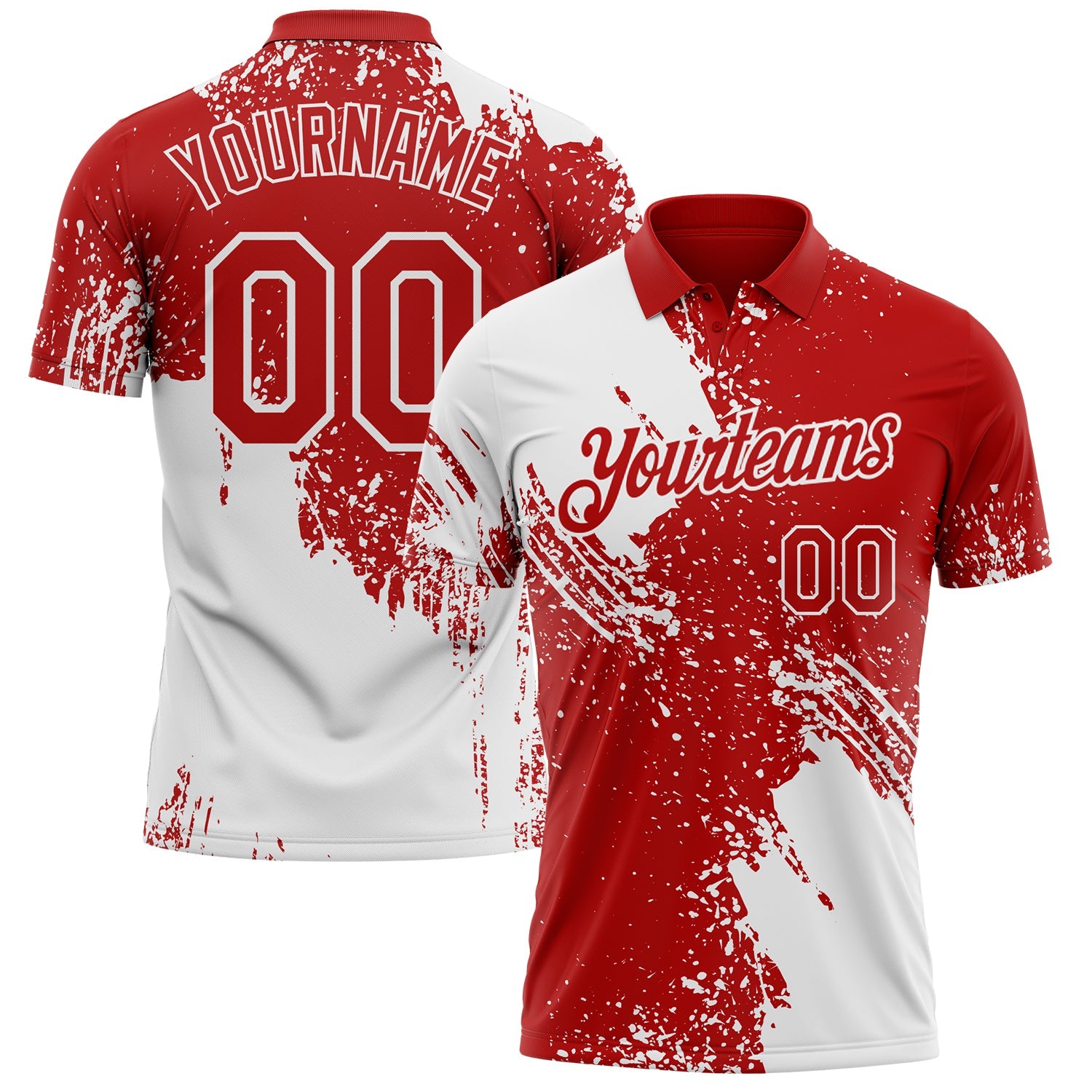 Custom Red-White Distressed Scratch Brush Stroke Performance Polo Shirt - Main View