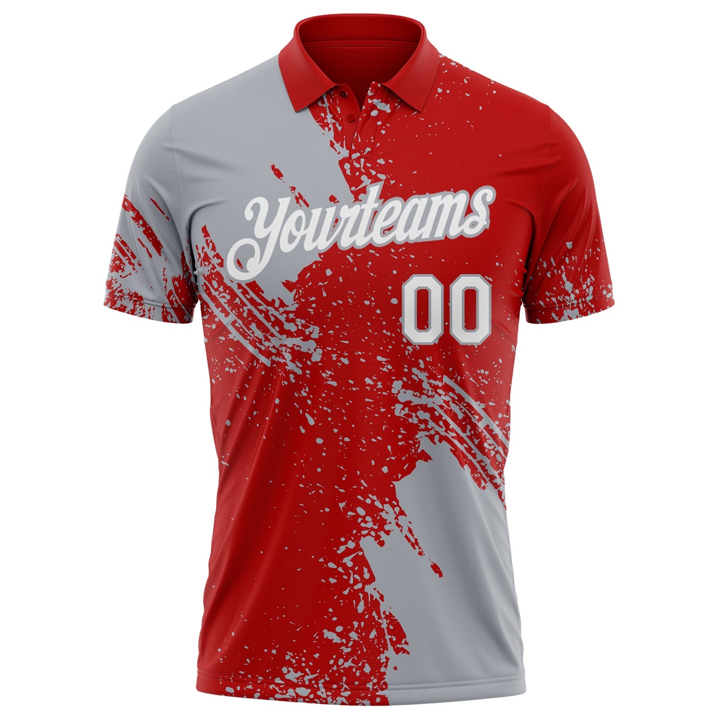 Custom Red White-Gray Distressed Scratch Brush Stroke Performance Polo Shirt view 2