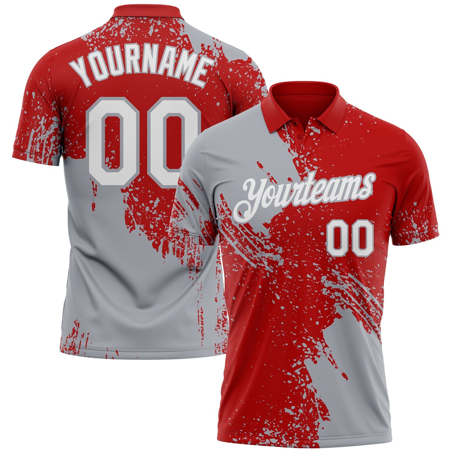 Custom Red White-Gray Distressed Scratch Brush Stroke Performance Polo Shirt - Main View