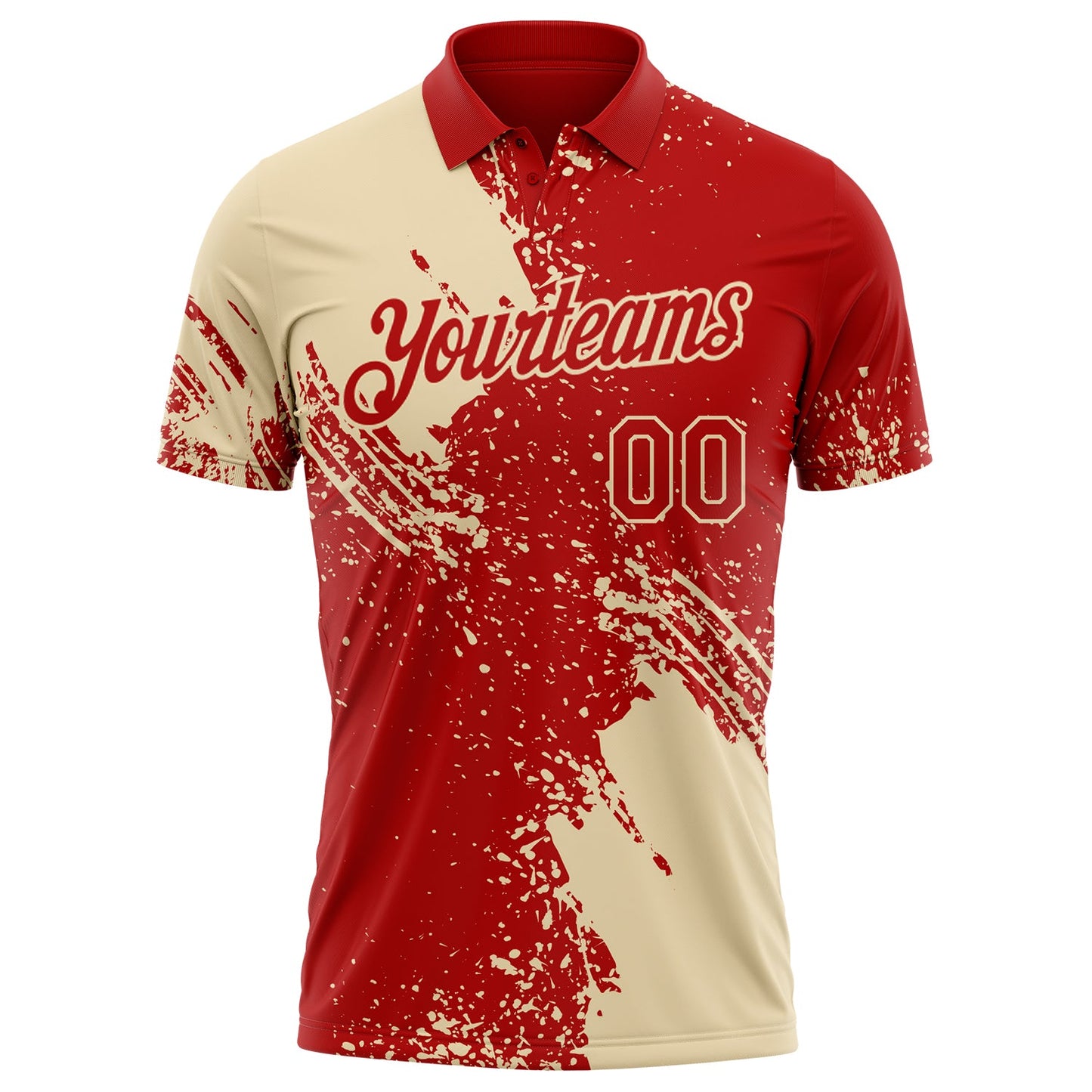 Custom Red-Cream Distressed Scratch Brush Stroke Performance Polo Shirt view 2