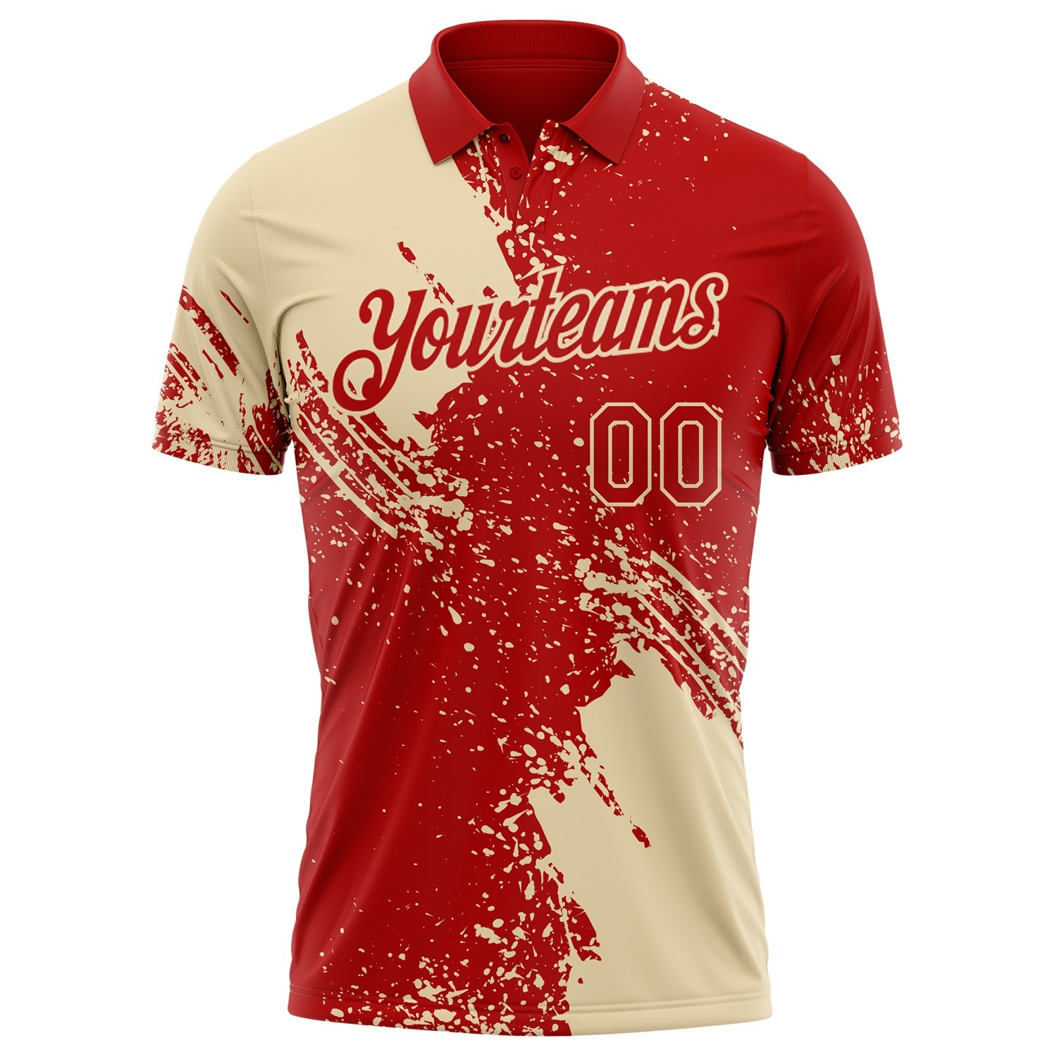 Custom Red-Cream Distressed Scratch Brush Stroke Performance Polo Shirt view 2