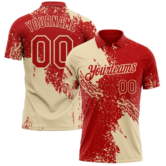 Custom Red-Cream Distressed Scratch Brush Stroke Performance Polo Shirt - Main View