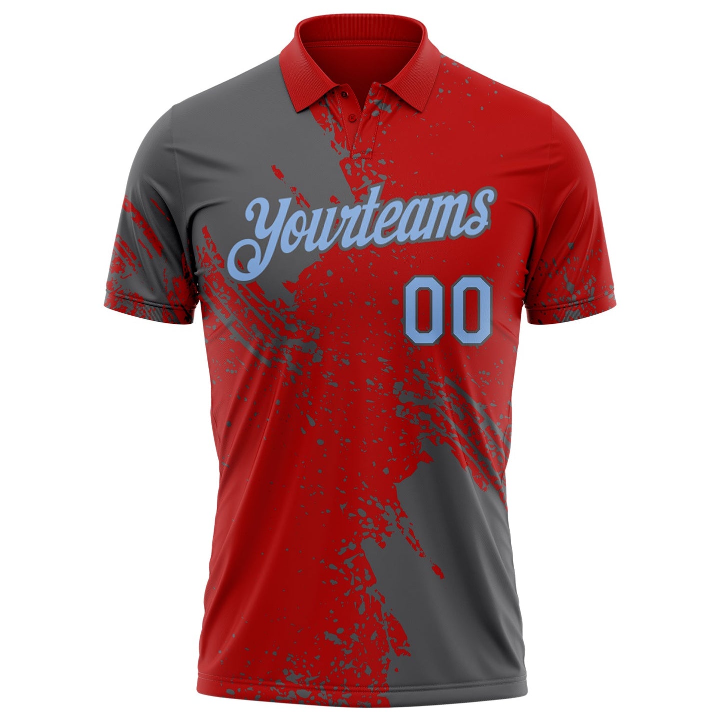 Custom Red Light Blue-Steel Gray Distressed Scratch Brush Stroke Performance Polo Shirt view 2